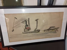 👨‍🎨 Paul Lucien Maze - ORIGINAL Watercolor sketch - Maritime Scene 1930s