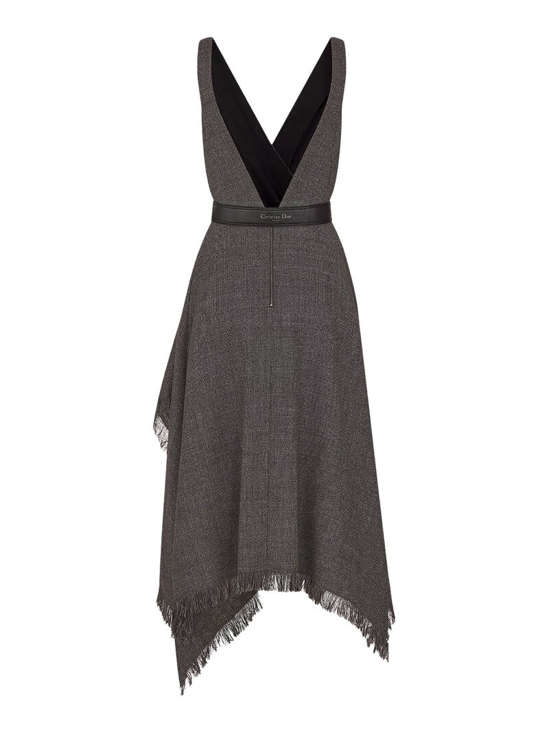 DIOR $6700 Gray Wool With Belt Draped Dress New & Authentic | eBay
