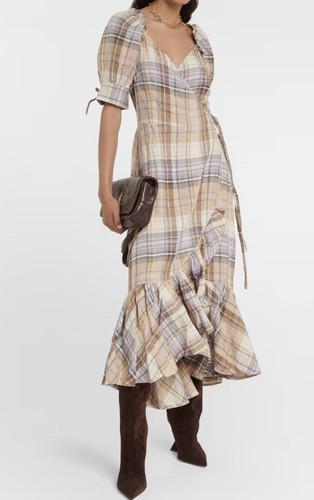 Polo Ralph Lauren Size 8 Plaid Linen Wrap Dress