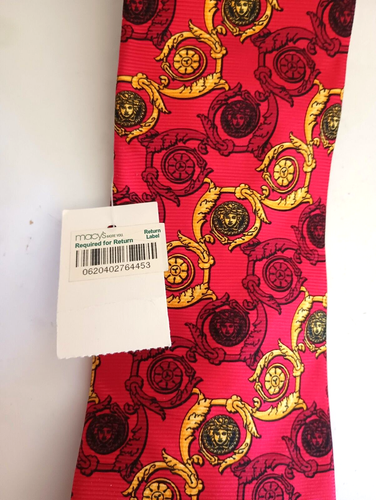 Cravatta in seta GIANNI VERSACE Made in Italy barocco oro rosso 58" lunga etichetta Macy's - Foto 4 di 6