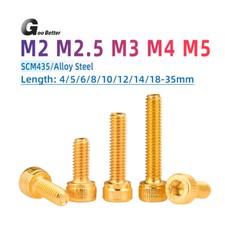 12.9 Socket Cap Head Screws M2 M2.5 M3 M4 M5 Allen Bolts Hex Drive Titanium Gold