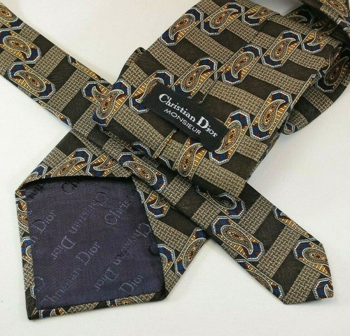 Christian Dior Tie Block Paisley Stripe, 58" Long by 4", Silk, Made in Canada - Picture 2 of 5
