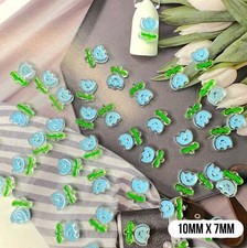 Smiley Tulip Flower Pink,Light Blue Themed 3D Nail Art Charms, Mini Cabochon