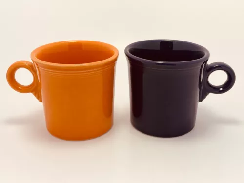LOT (2) FIESTA WARE HLC - Plum  & Tangerine Round Ring Handle Mugs