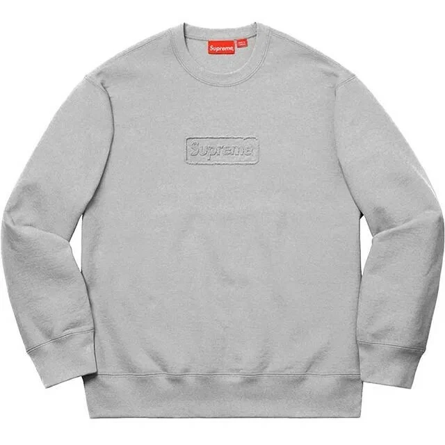 Sweat col rond logo boîte à découpes suprême. Gris bruyère. Taille Medium. DS