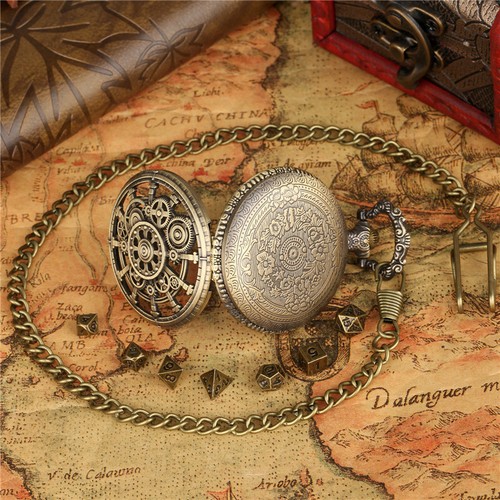 7pcs Mini DND Dice Set with Gear Pocket Watch Shell Polyhedral Metal Dices Gifts - Picture 14 of 14