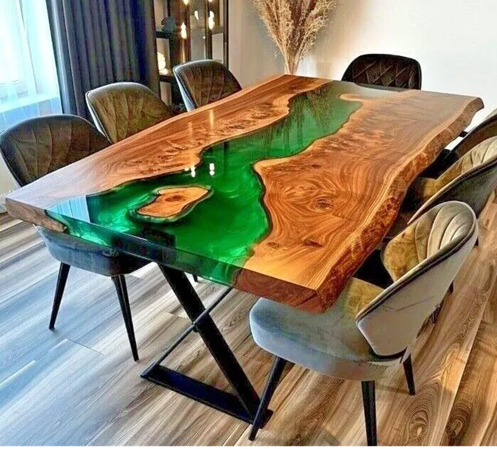 Green Epoxy Resin Dining Table Top River Design Conference Table Office Decors