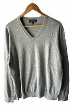 Brooks Brothers Size L Gray Pima Cotton V Neck Lightweight Sweater