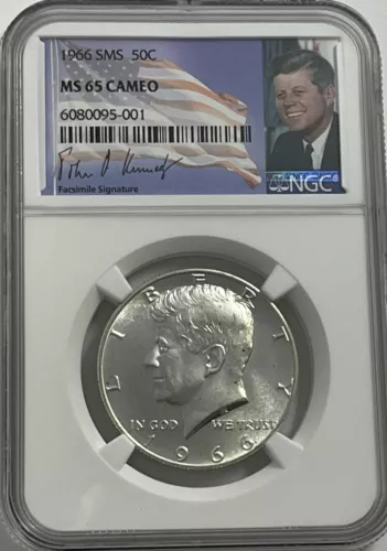 1966 SMS NGC MS65 Cameo Silver Kennedy Half Dollar Gems Special Mint Set 50c