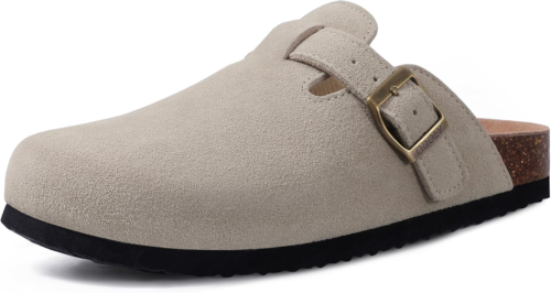 Genuine Suede Clogs for Women Men Soft Cork Footbed Leather Mules Comfort Potato