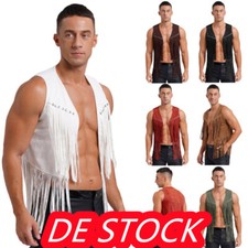 Herren~Wildleder Weste Fransen Cowboy Weste Retro Boho Hippie Festival Kostüm