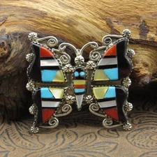 Sterling Silver Ornate Inlay Butterfly Pin/Pendant By Esther Celli-Cion