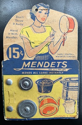 Vintage Mid Century Mendets Cookware Repair Pieces on Original Card