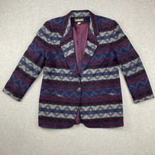 VTG Casablanca Blazer Womens 14 Multicolor Aztec Wool 1 Button Lined USA Made