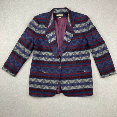 VTG Casablanca Blazer Womens 14 Multicolor Aztec Wool 1 Button Lined USA Made