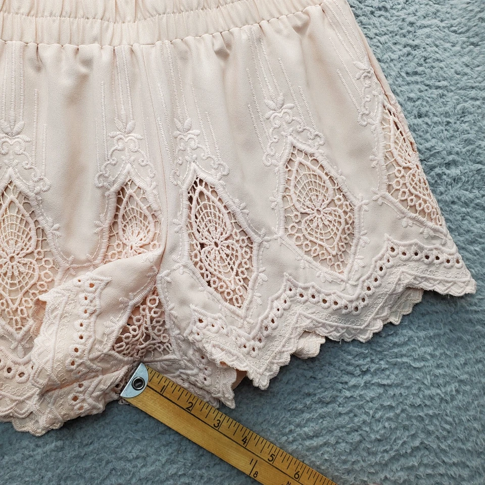 Pantalones Cortos Para Mujer Me To We XS Rosa Bordado Crochet Floral Cintura Elástica Pull On Foto 4 de 4