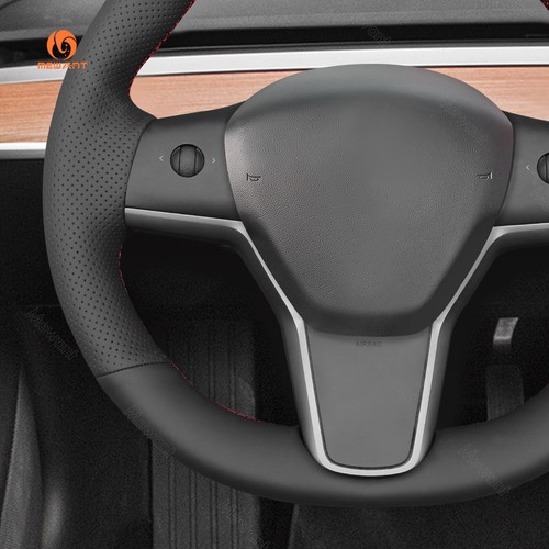 MEWANT DIY Funda de volante de cuero sintético negro para Tesla Model 3 2017-2020 - Imagen 4 de 9