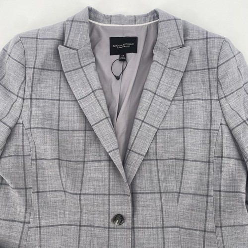 Banana Republic Size 14 Gray Classic Blazer Window Pane Wool Blend - Picture 4 of 12