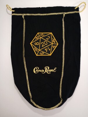 Custom Crown Royal Black XL Bag Pouch w/ D20 Dice RPG DnD Die Patch 13''