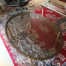 Couchtisch Messing oval mit Rauchglasplatte ca. 81x121cm 