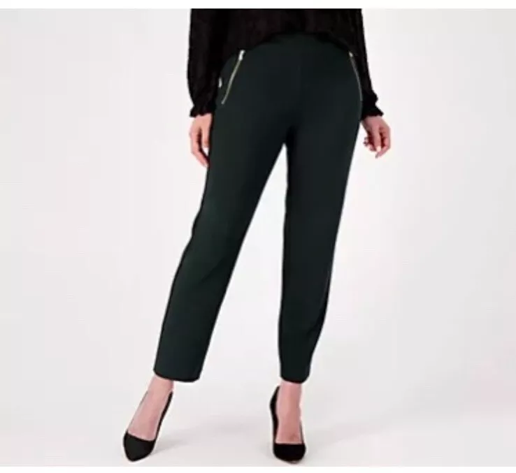 Pantalon Susan Graver Supreme tricot jambes fines fermeture éclair poche détail taille 5XP vert NEUF