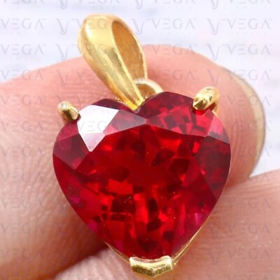 5.00ct Heart Cut Natural Ruby Solitaire Real 14K Yellow Gold Pendant No Chain