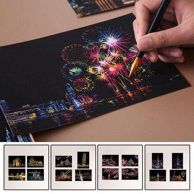 Scratch Art Papier-Set inklusive 4 Stück Scratch Off Papier & Bambusstab