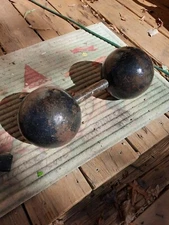 1 RARE Vintage Antique Iron Globe Dumbbell Approximately  50 lbs