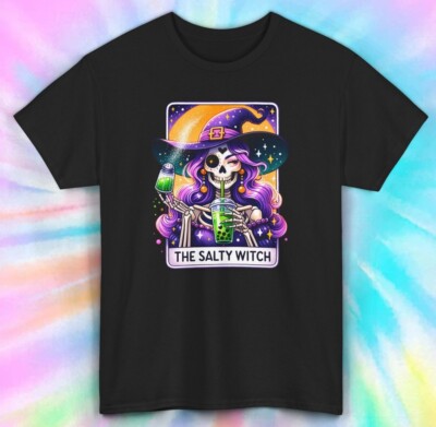 The Salty Witch T-Shirt | Funny Skeleton Witch Graphic Tee | Halloween Humor 