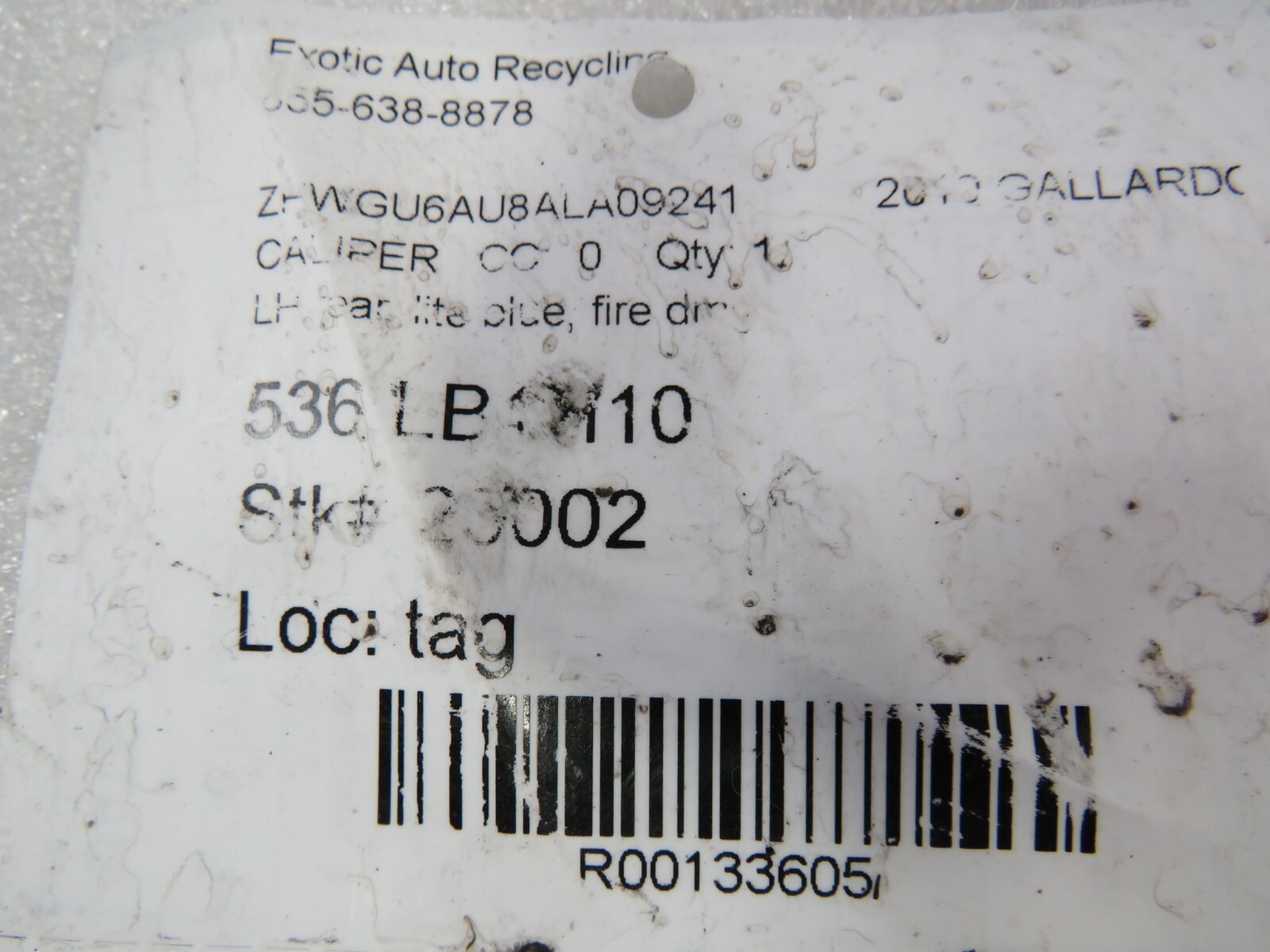Lamborghini Gallardo, LH, Left, Rear Brake Caliper, Light Blue, Fire Dmg, Used
