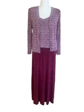 Alex Evenings Petite 6P Maxi Dress Formal 2 Pc W/Jacket Stretch Pink Sparkle
