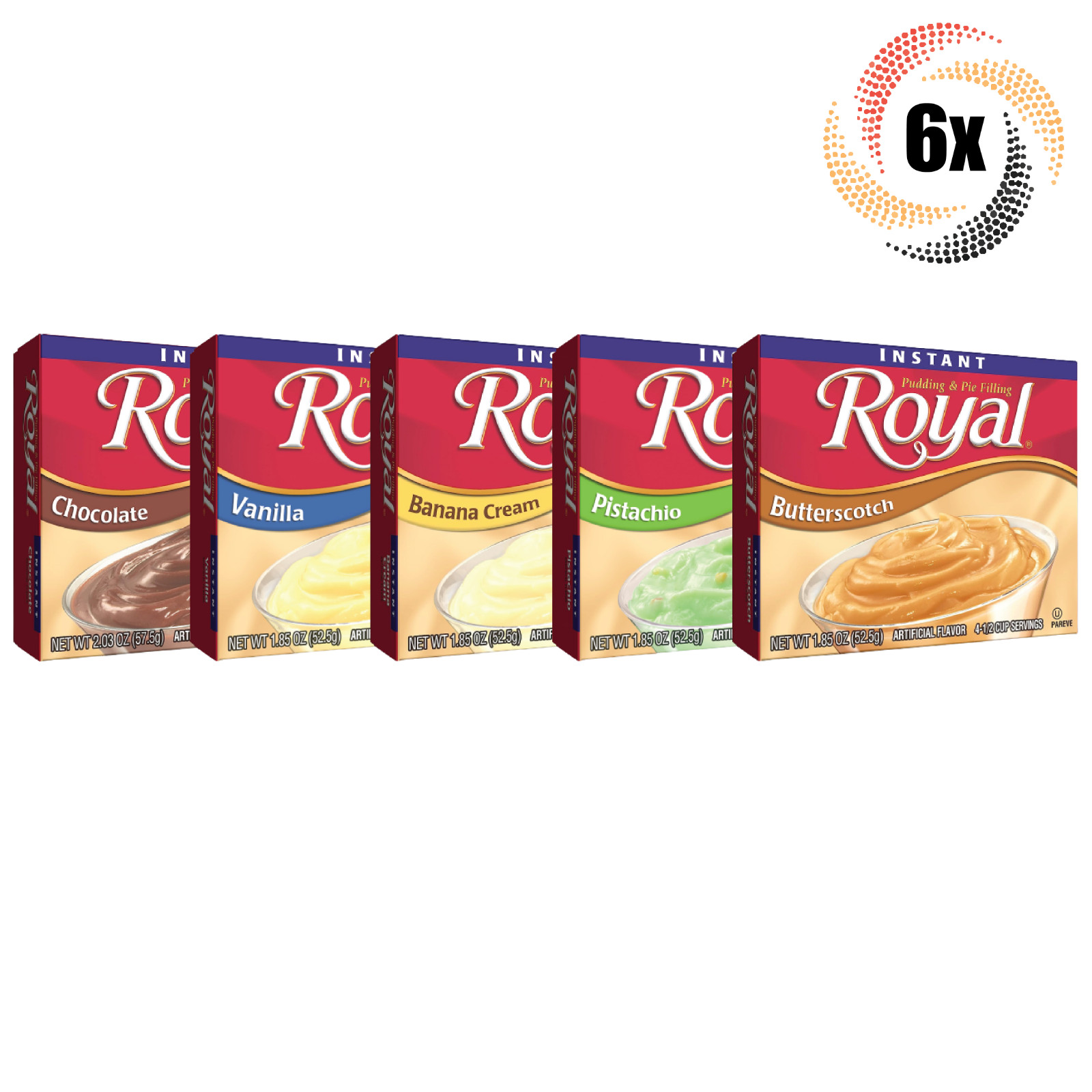 6 упаковок быстрорастворимого пудинга Royal Variety с начинкой для пудинга | по 4 порции в каждой | Смешивайте и сочетайте по вкусу