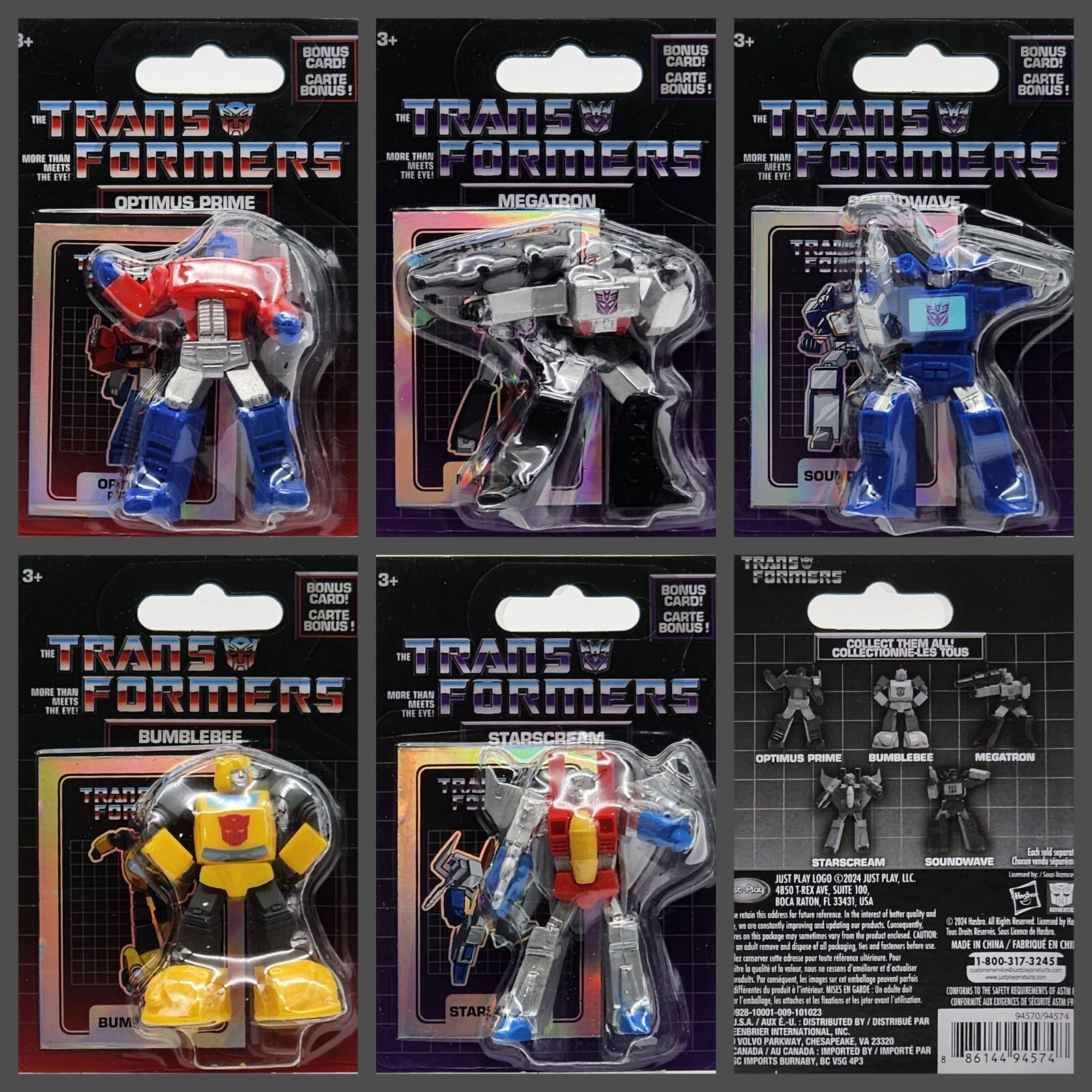 JUST PLAY X HASBRO TRANSFORMERS SET OF FIVE 2-3" MINI FIGS WITH BONUS CARDS!