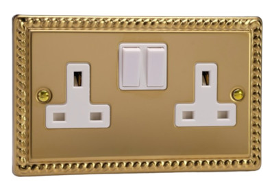 Varilight Messing Steckdosen doppelt | Georgian Rope Edged with White Inserts/Switches