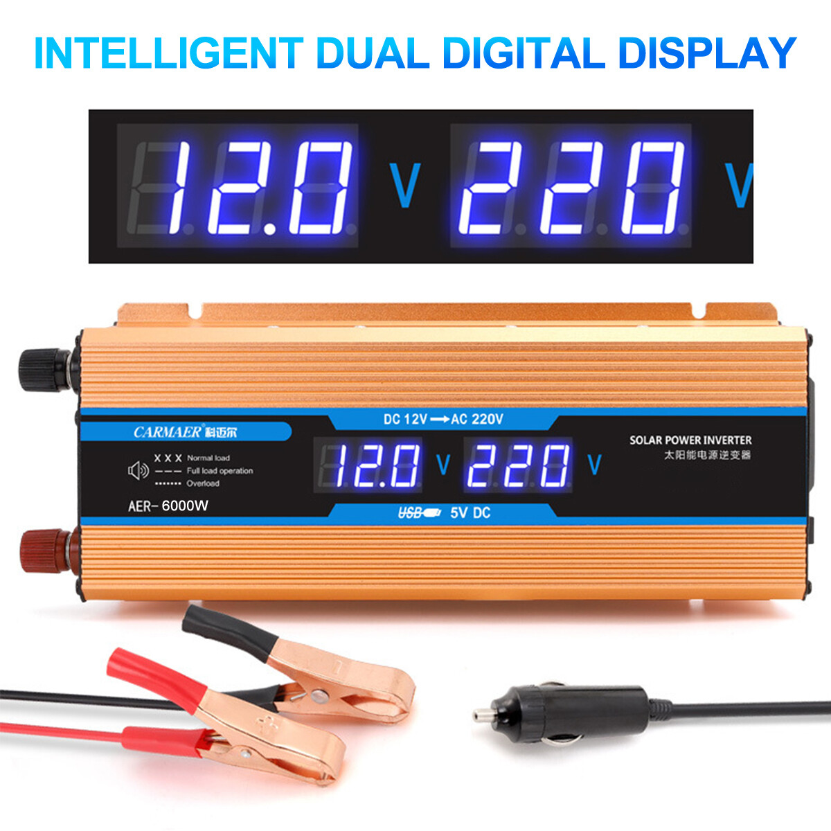 6000W Peak Power Inverter DC 12V to AC 230V 240V Car Converter USB UK