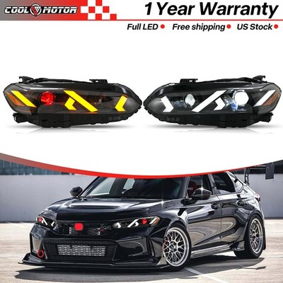 Pair For 2022-2025 Honda Civic Full LED Headlights Assembly start up animation