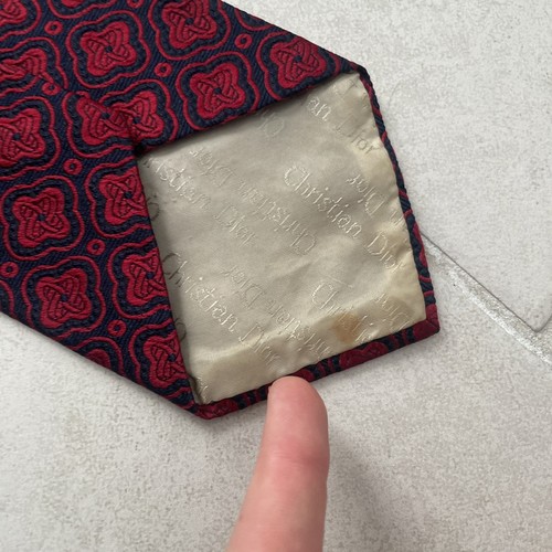 Christian Dior Mens Tie Red Geometric Polyester VTG 60s 70s Classic Designer - Picture 5 of 6