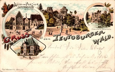 LITHO GRUSS AUS HORN BAD MEINBERG LIPPE HOTEL EXTERNSTEIN 4 BILD COL. 1900