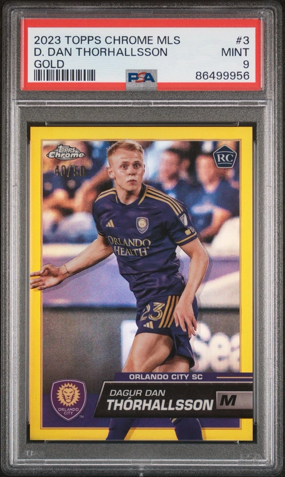 2023 TOPPS CHROME MLS #3 ROOKIE D. DAN THORHALLSSON GOLD REFRACTOR /50 PSA 9 RC - Image 2 of 3