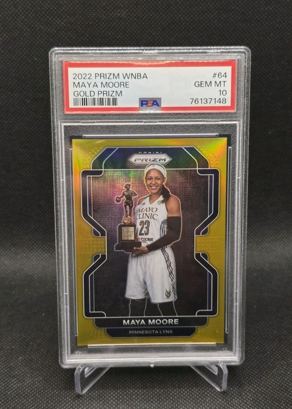 2022 Panini Prizm WNBA #64 Maya Moore Gold Prizm /10 Minnesota Lynx PSA 10 Gem 