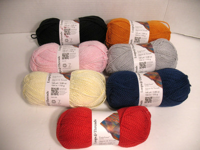LOOPS & THREADS TWIST LOVE COTTON YARN LOT OF 7 SKEINS 168 YARDS EA MIXED
