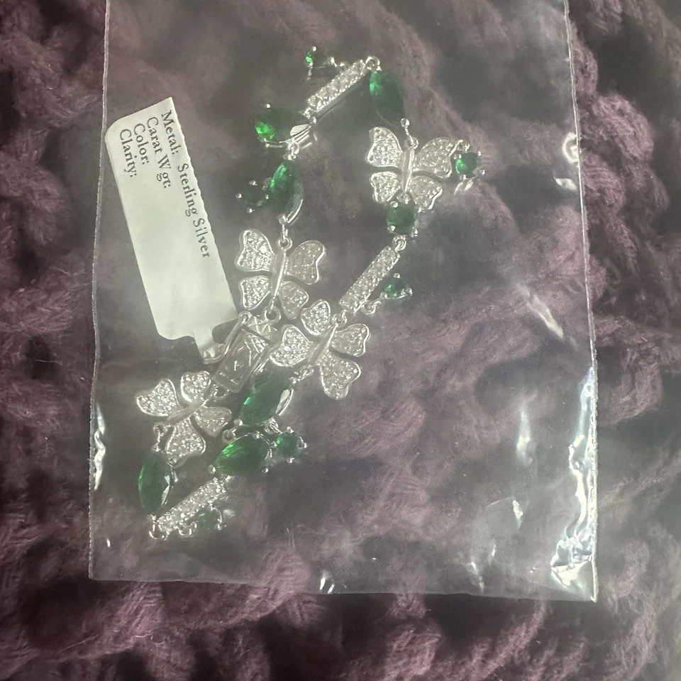Sterling Silver/emerald Gemstone Necklace, earrings, And Bracelet Set Unopened - Изображение 3 из 4
