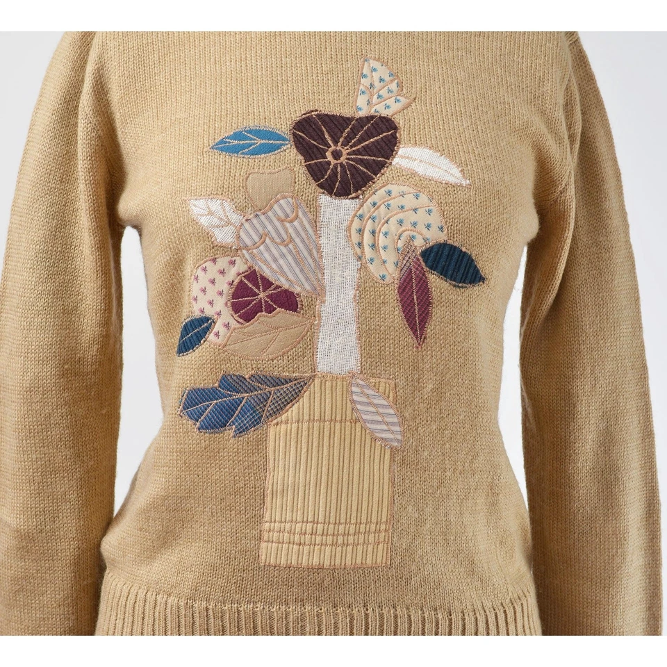 Suéter Vintage Años 70 Maceta Floral Cuello Redondo Ajustado Boho Hippie XS S Foto 4 de 4