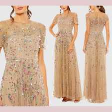 NEW 798 Mac Duggal  16  93924 Embellished Sequin Detail A Line Gown Gold S1364