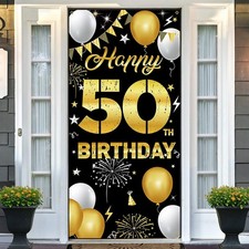 Happy 50th Birthday Decorations for Men  Women   Black Gold 50th Birthday