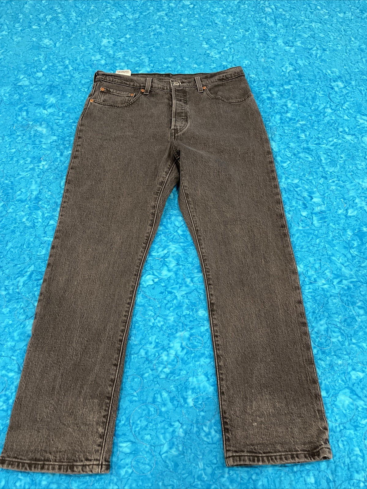 Levis 501 Jeans Mens 31x28 Black Gray Button Fly Straight Leg Denim Premium Used