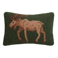 Moose Hooked Wool Throw Pillow 8x12 Lodge Cabin Accent Decor