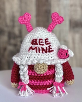   Handmade Valentine s Day Gift Crochet Gnome    Bee Mine  Love Gnome Decor