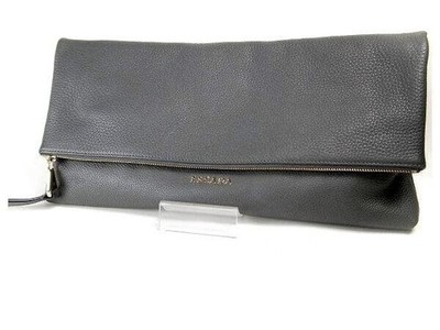 Escada Foldover Clutch Bag Purse Leather in Gray USED Good Condition