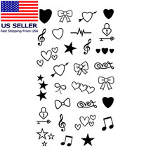 2 Pcs Black Butterfly Heart-Shaped Prints Temporary Waterproof Tattoo Sticker